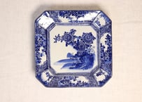 明治前期紙刷花図角皿
