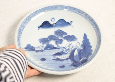 江戸幕末染付山水図7寸皿