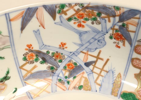 明治前期色絵流水に松鶴図８寸鉢