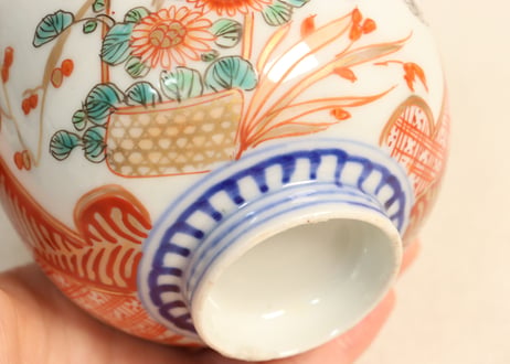 明治前期色絵菊花籠図飯茶碗③高台ひっつき