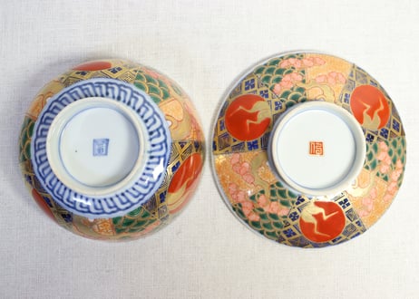 明治前期色絵桃と松鶴図通り物蒸茶碗