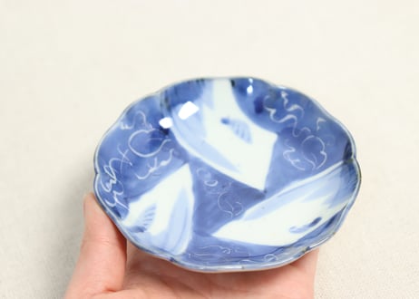 江戸幕末染付三方窓絵図小皿①