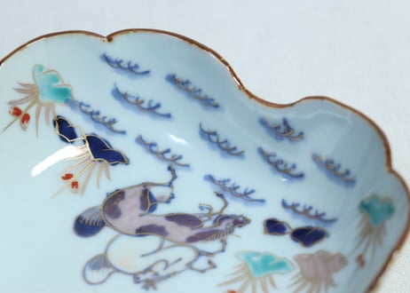 江戸中期色絵馬図四弁通り物なます皿 　5客組