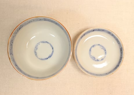明治後期～大正色絵鶴丸と牡丹図飯茶碗