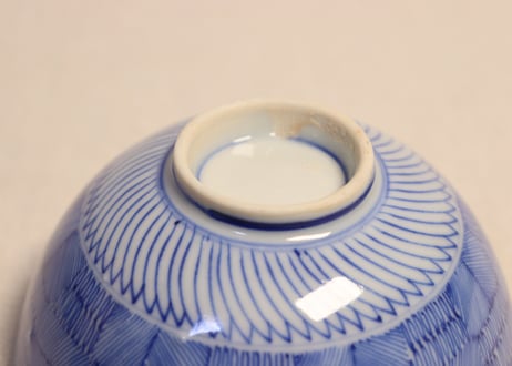 明治前期染付羽根市松図通り物飯茶碗