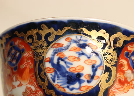 明治前期色絵四方に龍と鳳凰図通り物飯茶碗