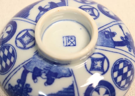明治後期～大正銅判丸と山水人物図蓋茶碗