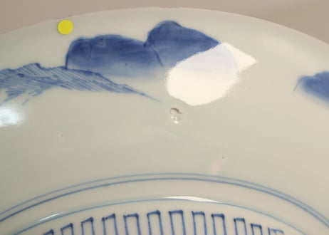 江戸幕末染付山水図８寸台皿 ムシクイ