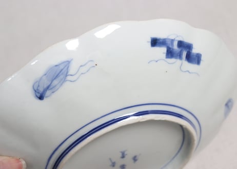 明治前期色絵梅に鶯と菖蒲図通り物7寸皿①