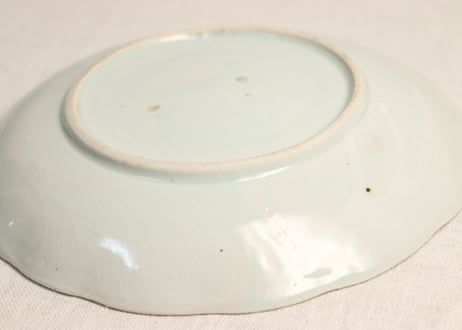 江戸幕末染付山水図輪花7寸皿　甘手