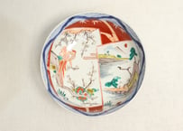 明治前期色絵山水と花鳥図割絵6寸鉢　ノミホツ,膨れ