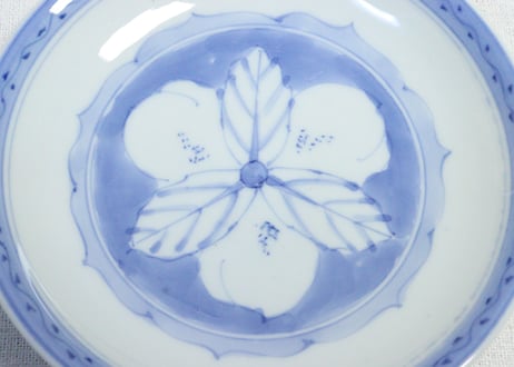 明治後期～大正染付葉と果物図５寸皿