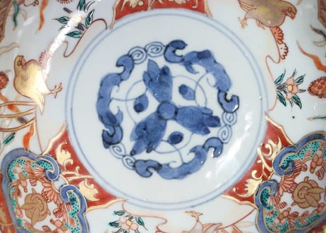 明治前期色絵兎と鶉図通り物なます皿②　ノミホツ