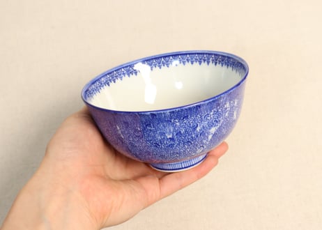 明治前期紙刷微塵唐草図飯茶碗