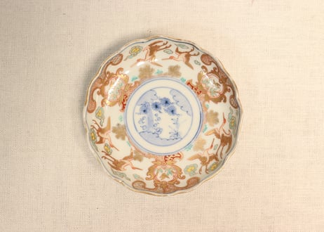 明治前期色絵松鶴図通り物小皿①　松濃いめ