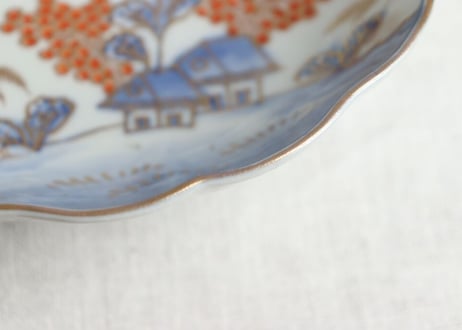明治前期色絵山水図大なます皿