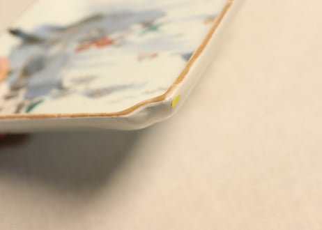 江戸中期色絵山水図角皿②　ノミホツ