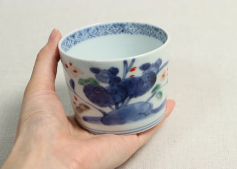 江戸後期色絵秋海棠図猪口②色擦れ