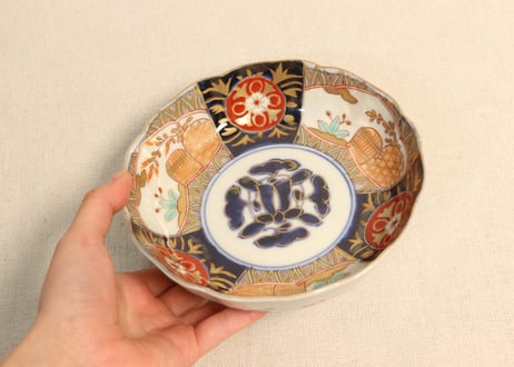 明治前期色絵籠目と牡丹図なます皿