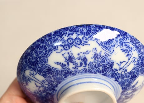 明治前期紙刷唐子と竹林図飯茶碗