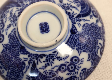 明治前期紙刷松に鷹図蓋茶碗