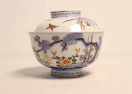 明治前期色絵四君子図通り物飯茶碗 ノミホツ