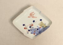 明治後期～大正色絵紅葉と鳥図縁立菱形皿②釉剥げ