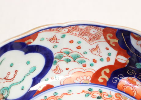 明治前期色絵波千鳥と獅子図春寒鉢 5客組 ややかたつき,ノミホツ