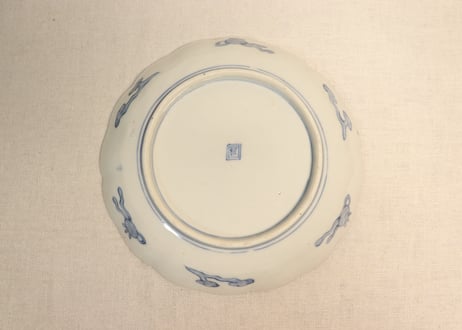 明治前期色絵芦に鳥と牡丹図通り物7寸皿①