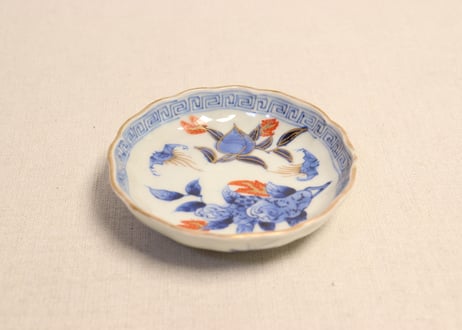 江戸幕末赤絵金彩三果文と蝙蝠図小皿② 高台窯傷