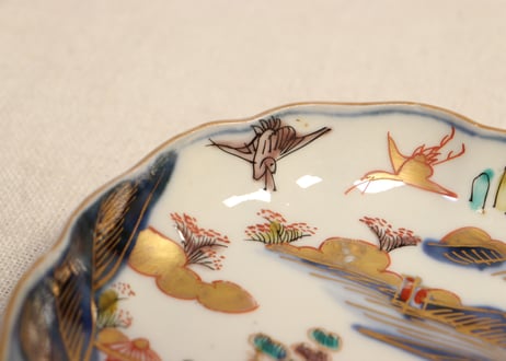 明治前期色絵山水図通り物小皿