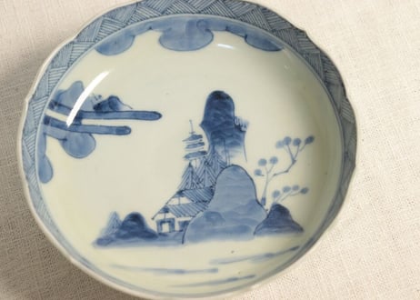 江戸後期染付山水図なます皿