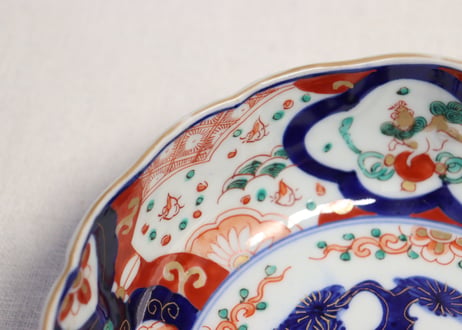 明治前期色絵波千鳥と獅子図春寒鉢 5客組 ややかたつき,ノミホツ