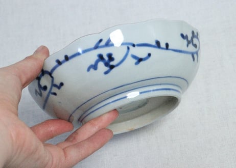 明治前期染付金彩アサガオと蝶図なます皿