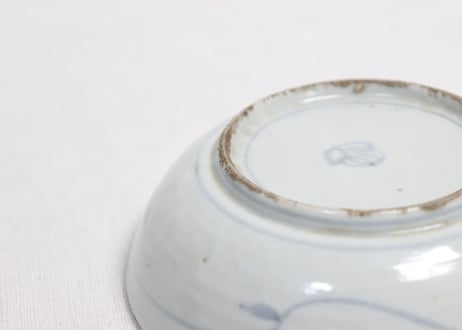 江戸中期染付扇面と巾着図くらわんかなます皿③薄め,フリモノ,窯傷