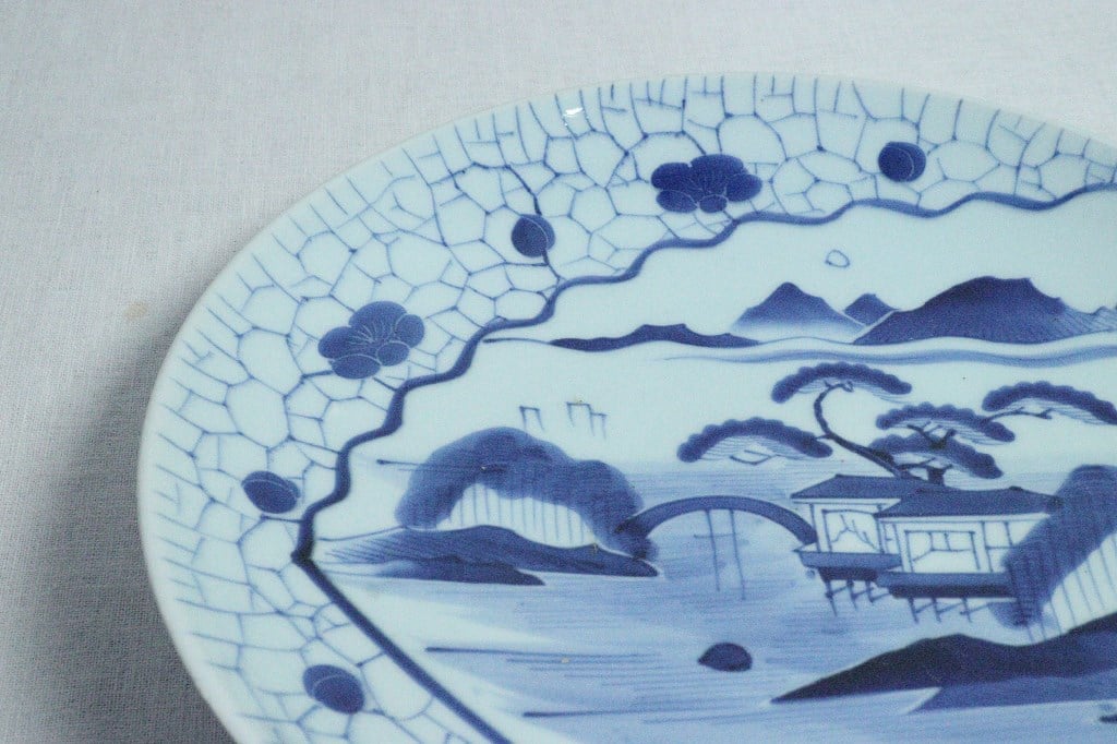 江戸幕末染付梅花氷裂に山水図尺1寸皿 | 吉祥寺PukuPuku
