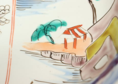 明治前期色絵山水と花鳥図割絵7寸鉢