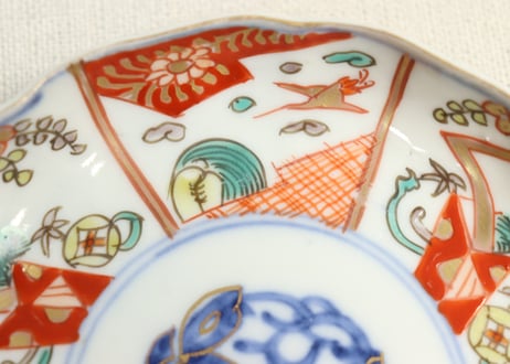 明治前期色絵熨斗と鶴亀図小皿