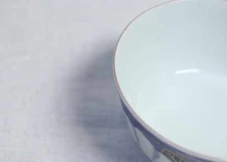 明治後期~大正染付金彩牡丹図つぼ碗