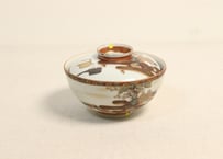 明治前期九谷焼色絵高砂図飯茶碗②蓋ノミホツ,高台ホツ