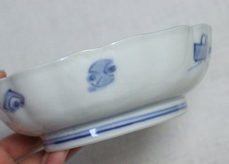 明治前期色絵山水風景と青海波図なます皿①
