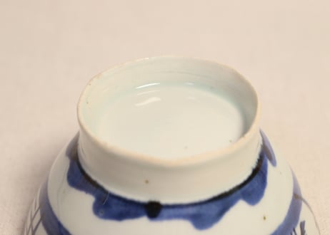 江戸後期染付鳥居と杉図広東型飯茶碗