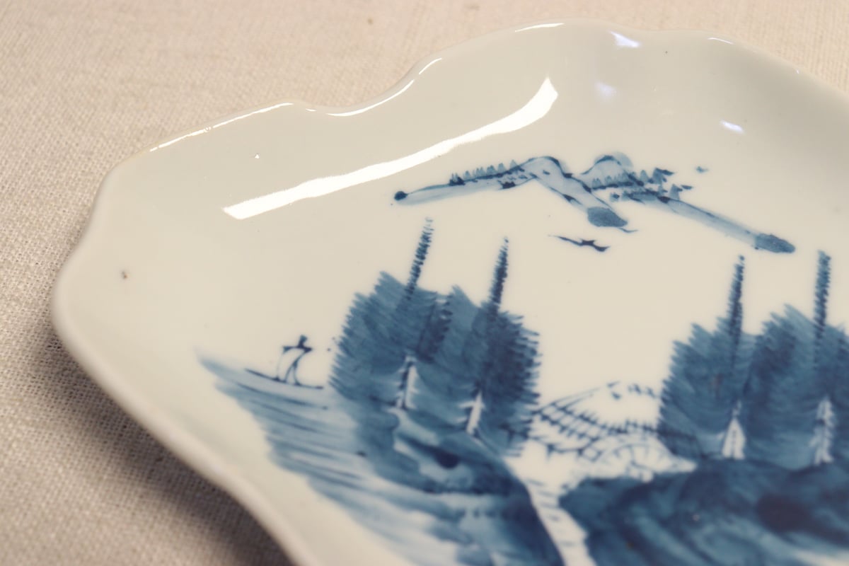 大正~昭和戦前ゴム判山水図菱型皿 少かたつき | 吉祥寺PukuPuku