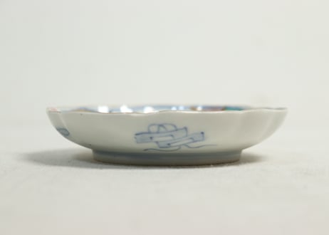 明治前期色絵鶴と松竹梅図通り物小皿