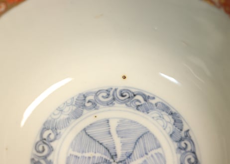 明治前期色絵牡丹と秋草図飯茶碗