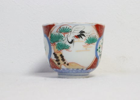 明治後期～大正銅判色絵梅と松鶴図向付