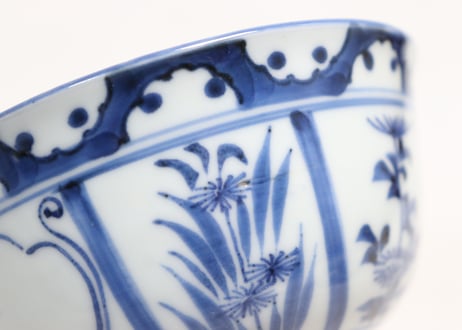 江戸後期染付草花割絵と雪輪図蓋茶碗
