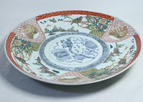 明治前期色絵ザクロに鳥図尺５寸皿