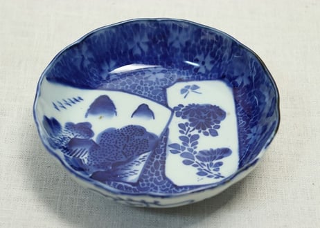 明治前期紙刷菊と山水図なます皿