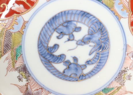明治前期色絵松竹梅に鶴亀図通り物なます皿①
